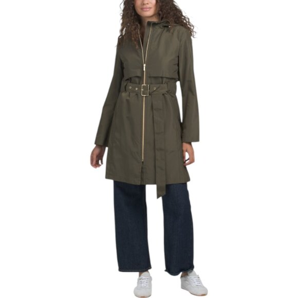 COLE HAAN Belted Travel Packable Hooded Raincoat - Picture 1 of 4